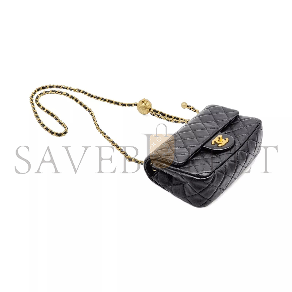 Ch*el master gold ball chain flap bag large mini black (20*13*7cm)